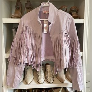 Lilac Fringe Cropped Jacket